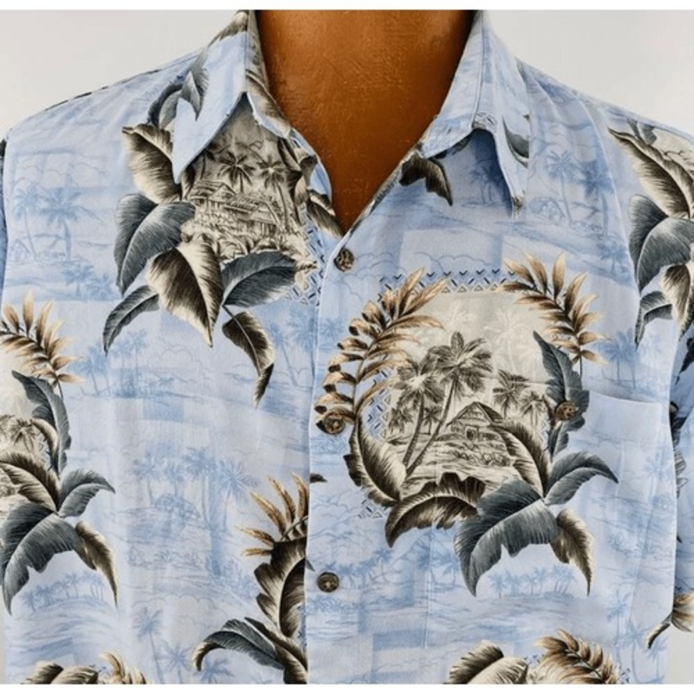 Batik Bay Aloha Hawaiian Palm Leaves Beach Blue Shirt XXL‎